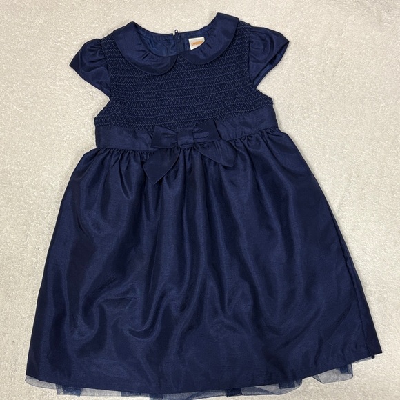 Gymboree 2010 Girls Fancy navy Blue satin like Dress Bow Tulle 4t - Picture 1 of 8